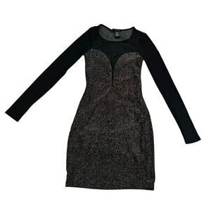 TIMING glitz Black metallic gold sheer plunging bodice sleeves and back sz S